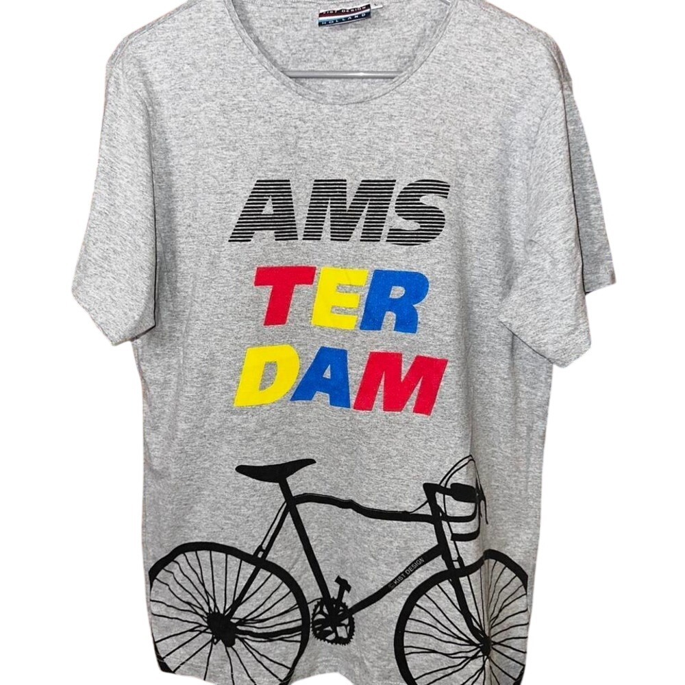 Kist Design Holland T-Shirt Large Grey Amsterdam Bicycle Graphic Tee